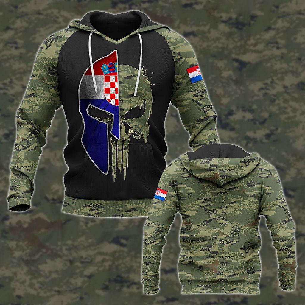 Croatia Skull Helmet Camo Unisex Adult Hoodies