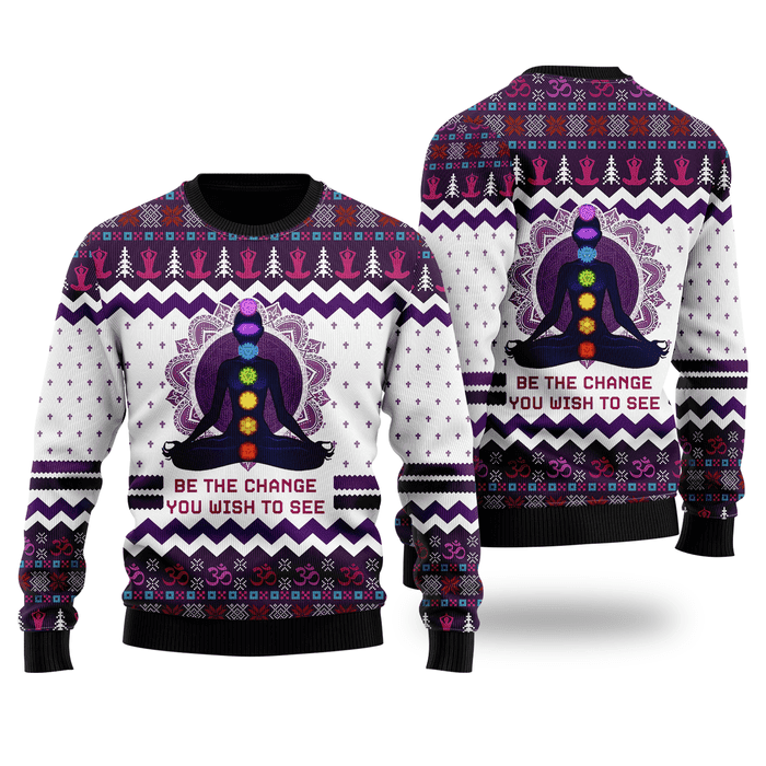 Yoga Be The Change Ugly Christmas Sweater For Men & Women Adult