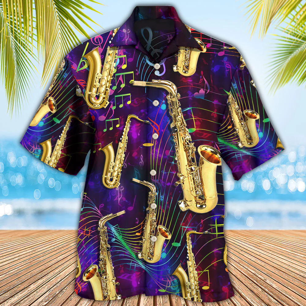 Saxophone Music Neon Art Hawaiian Shirt