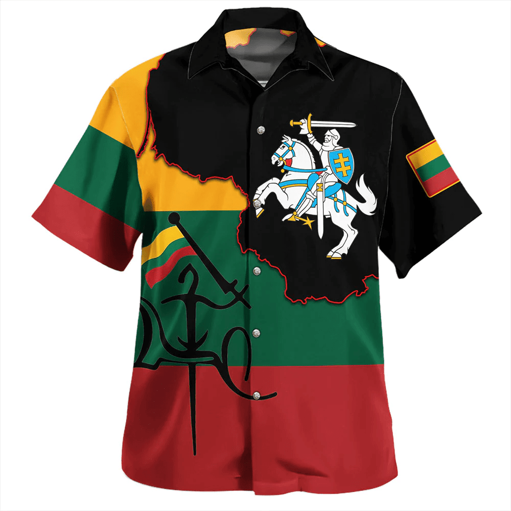 Lithuania Hawaiian Shirt Vytis Map Flag Style