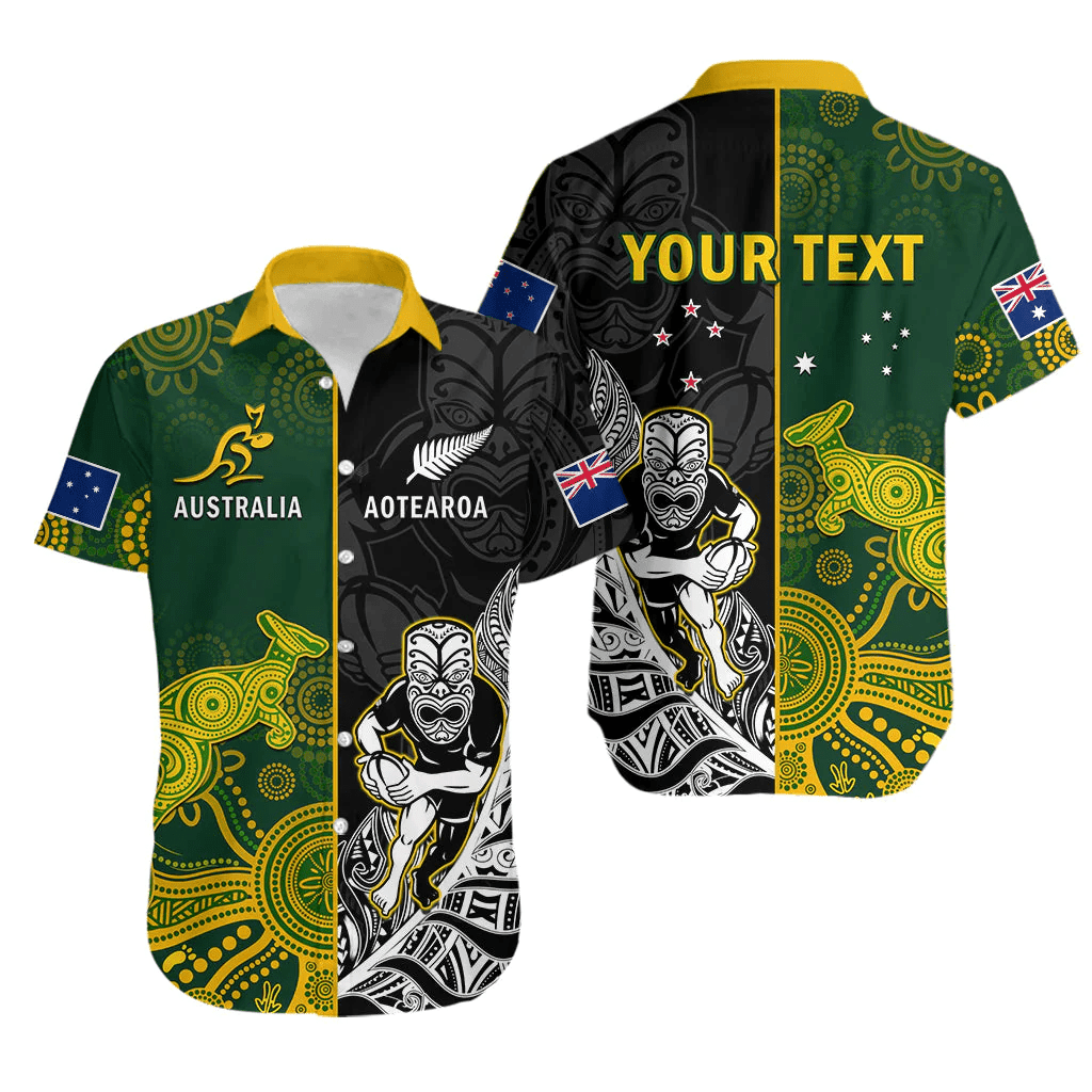 (Custom Personalised) Australia Rugby Mix Aotearoa Rugby Hawaiian Shirt Wallabies All Black Special Version LT14