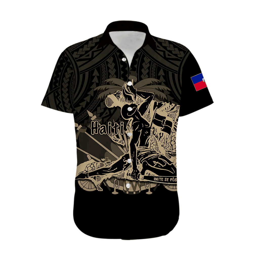 (Custom Personalised) Haiti Hawaiian Shirt Polynesian Neg Maron Black Style LT6