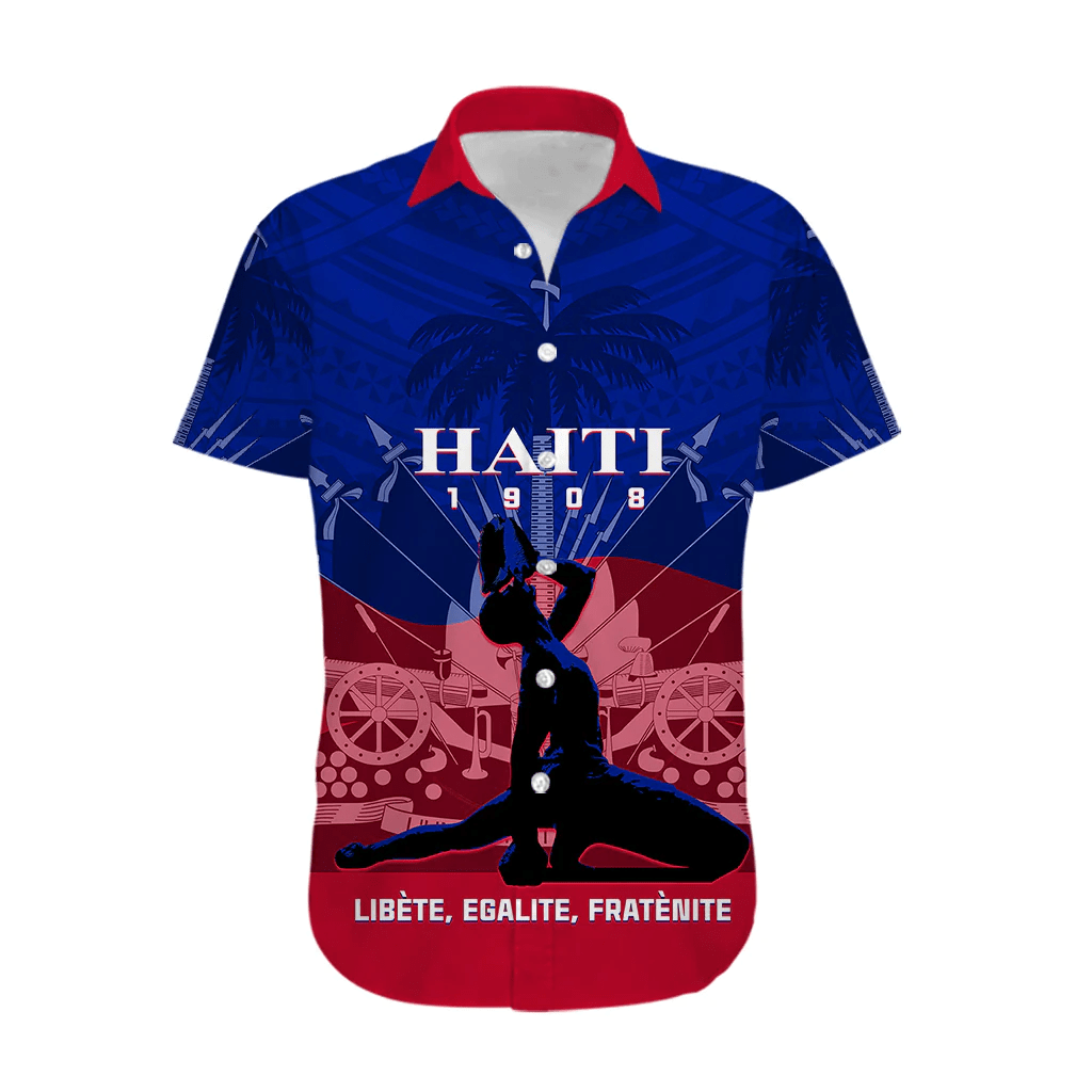 (Custom Personalised) Haiti Hawaiian Shirt Negre Marron With Coat Of Arms Polynesian Style LT14