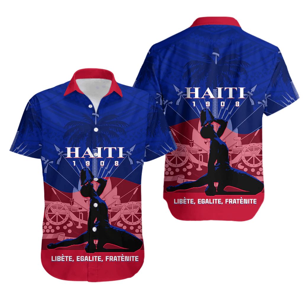 (Custom Personalised) Haiti Hawaiian Shirt Negre Marron With Coat Of Arms Polynesian Style LT14