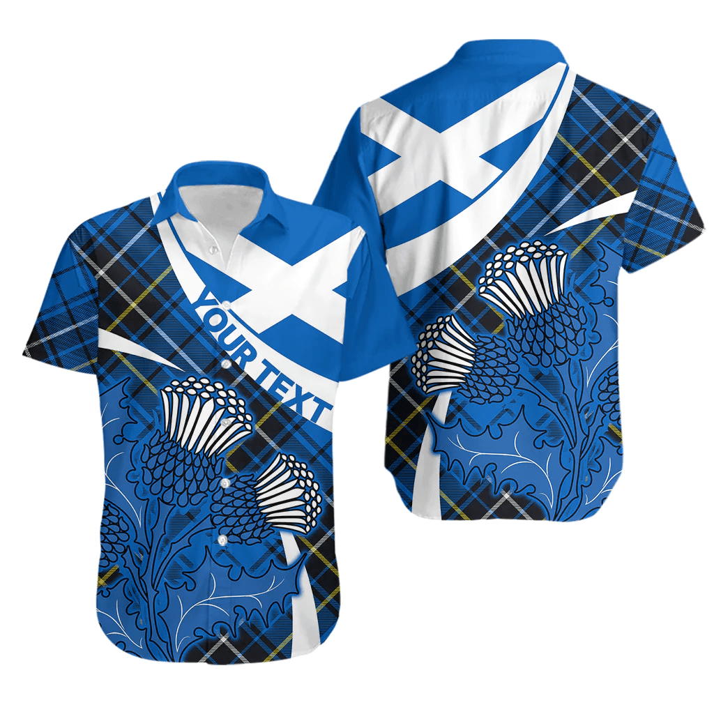 (Custom Personalised) Scottish Thistle Tartan Hawaiian Shirt Scottish Alba Flag Style LT9