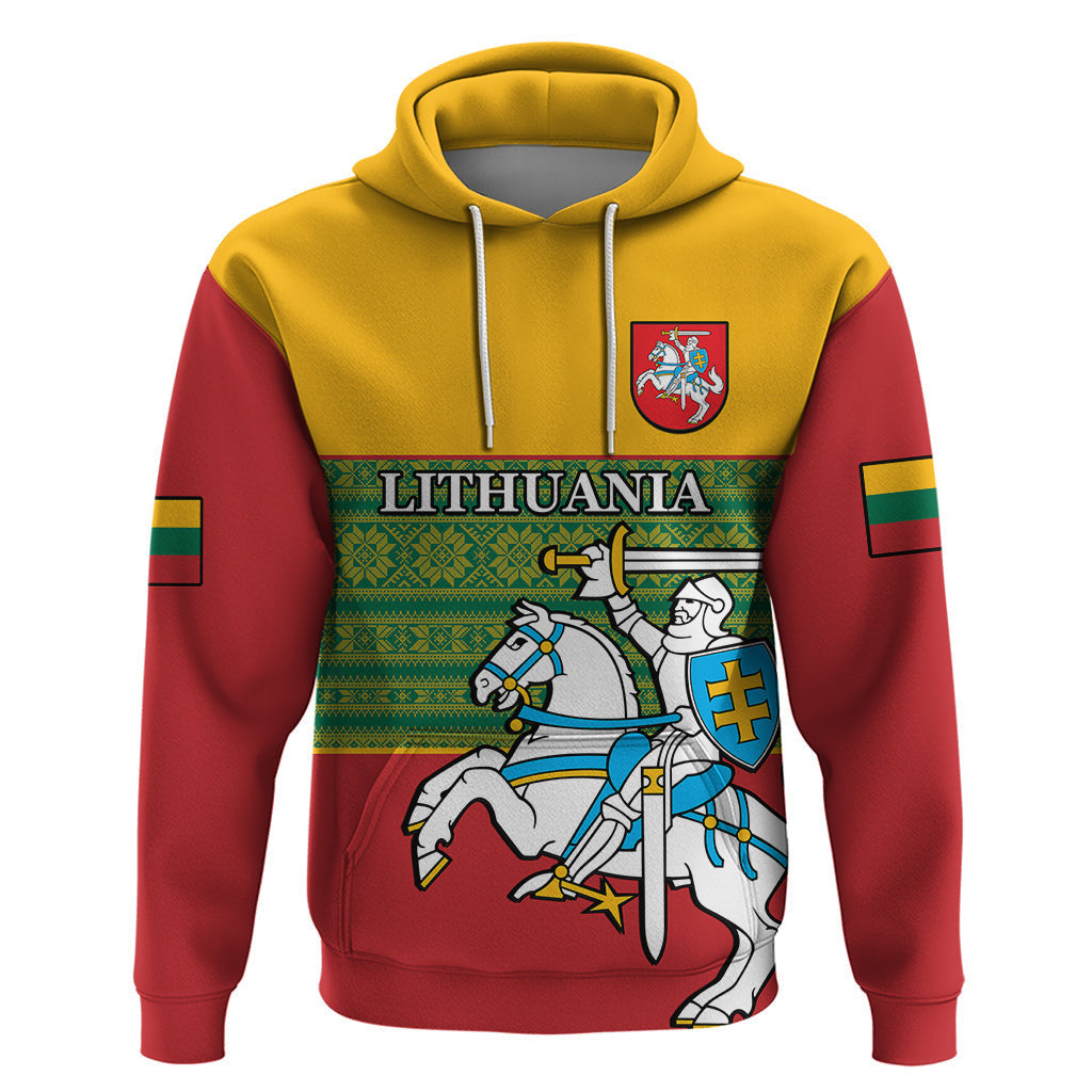 Personalised Lithuania Hoodie Lithuanian Coat Of Arms Mix Folk Pattern LT14