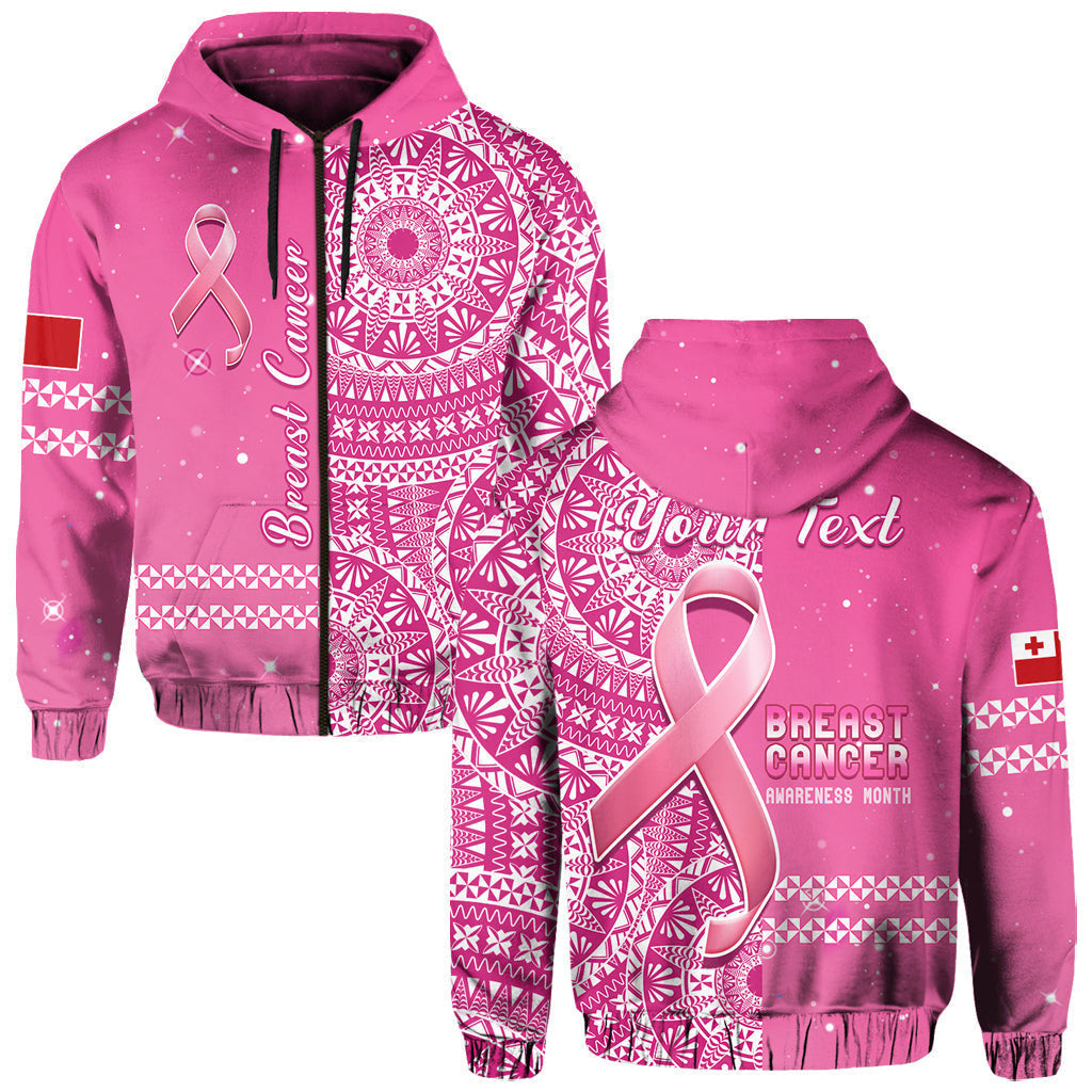 Custom Personalised Tonga Breast Cancer Hoodie Tongan Ngatu Pattern No One Fights Alone LT14