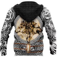 Viking Zip Hoodie - Wolf and Vikings Tattoo 3D RLT12