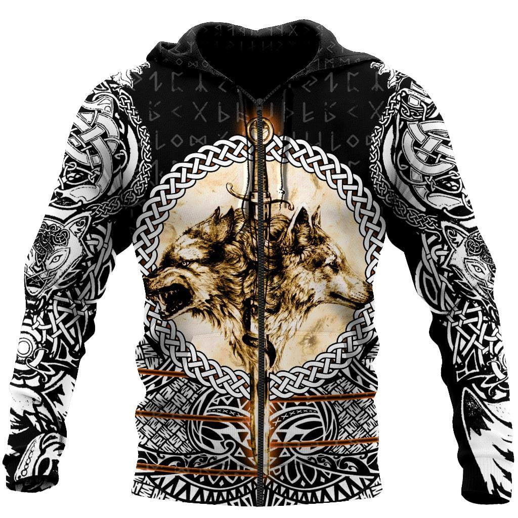 Viking Zip Hoodie - Wolf and Vikings Tattoo 3D RLT12