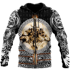 Viking Zip Hoodie - Wolf and Vikings Tattoo 3D RLT12