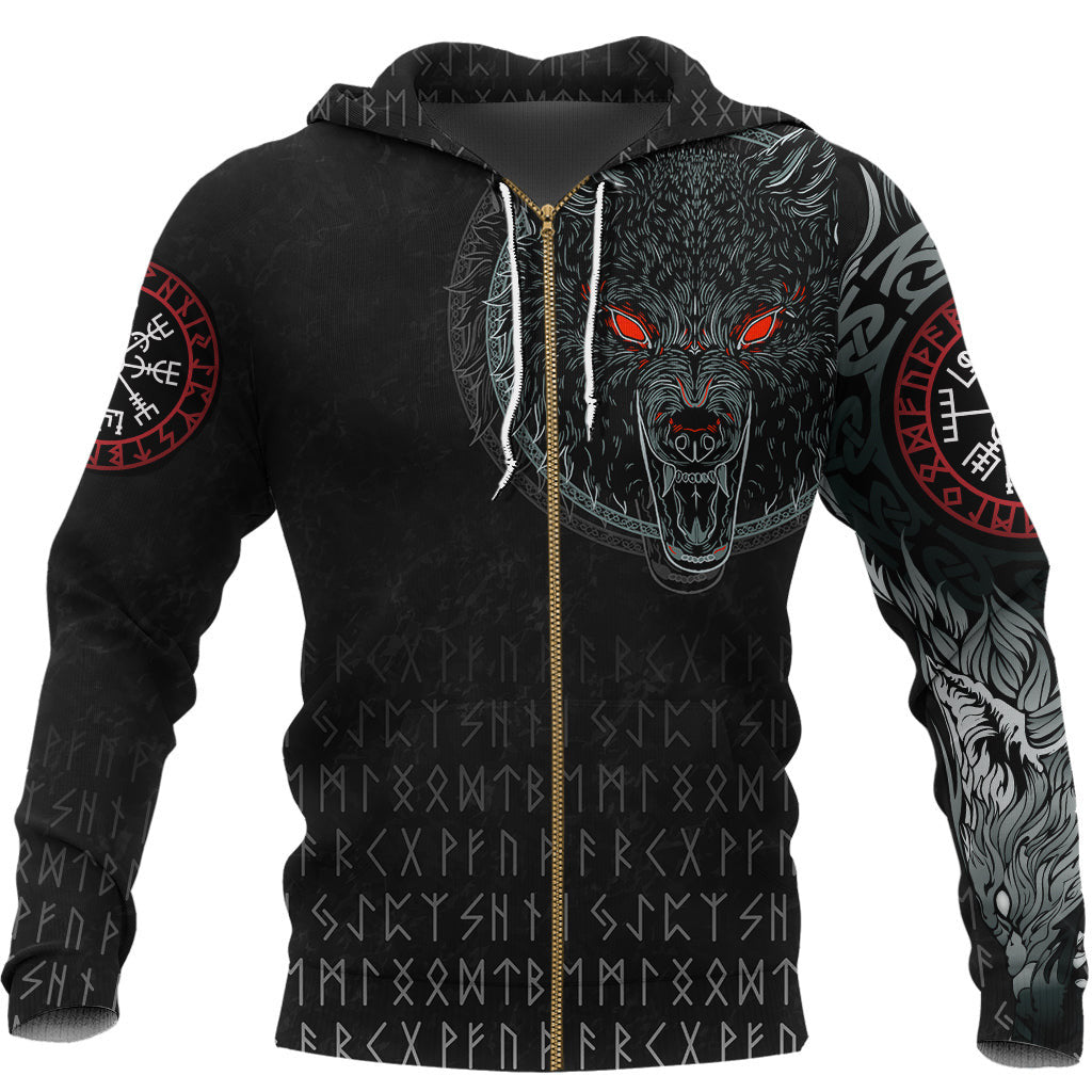 Viking Zip Hoodie - Fenrir Wolf RLT12