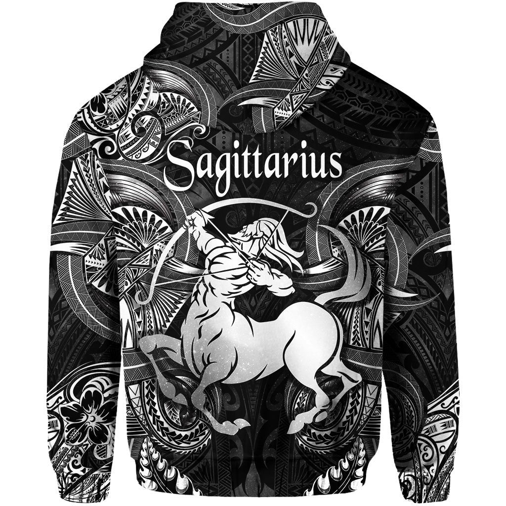 Sagittarius Zodiac Polynesian Zip 3D Hoodie Unique Style Black