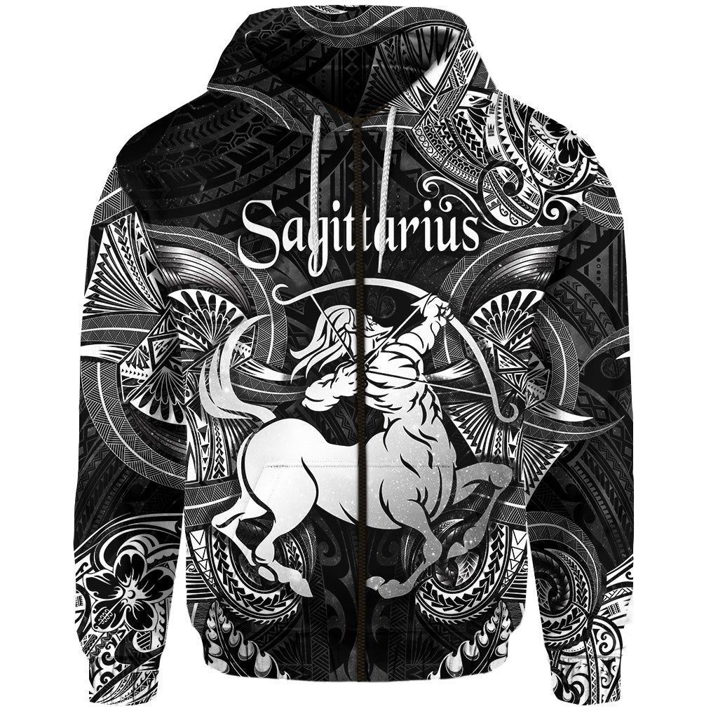 Sagittarius Zodiac Polynesian Zip 3D  Hoodie Unique Style Black