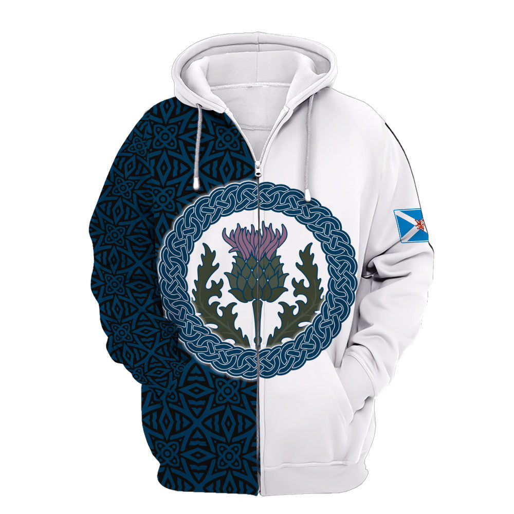 Scotland Half Thistle Celtic Zip 3D Hoodie