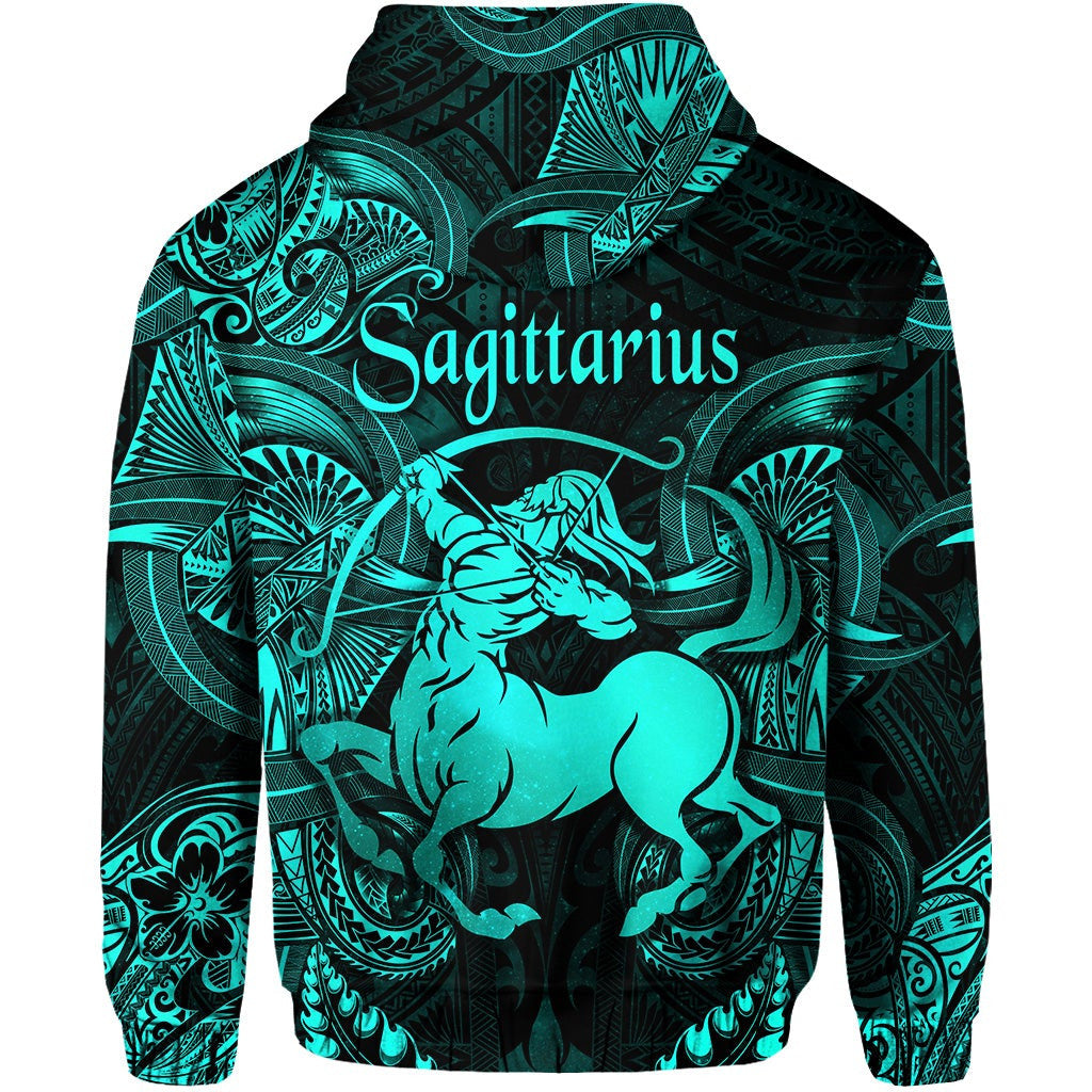 Sagittarius Zodiac Polynesian 3D Hoodie Unique Style Turquoise