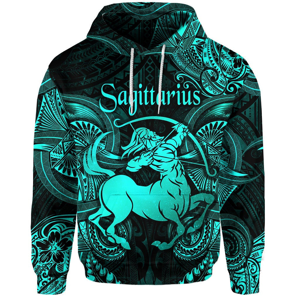 Sagittarius Zodiac Polynesian 3D  Hoodie Unique Style Turquoise