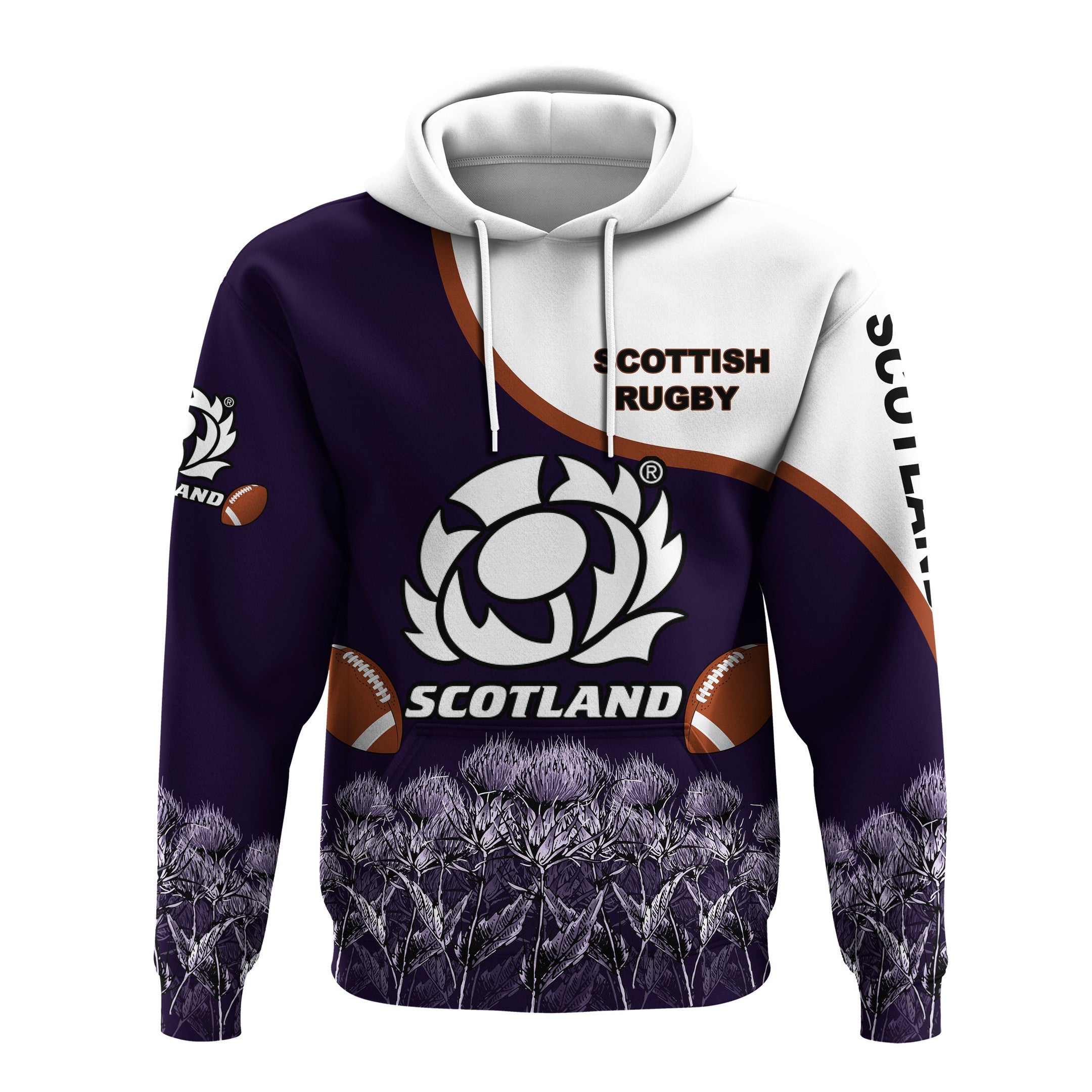 Scotland Rugby Union 3D Hoodie Thistle Flower Purple Original