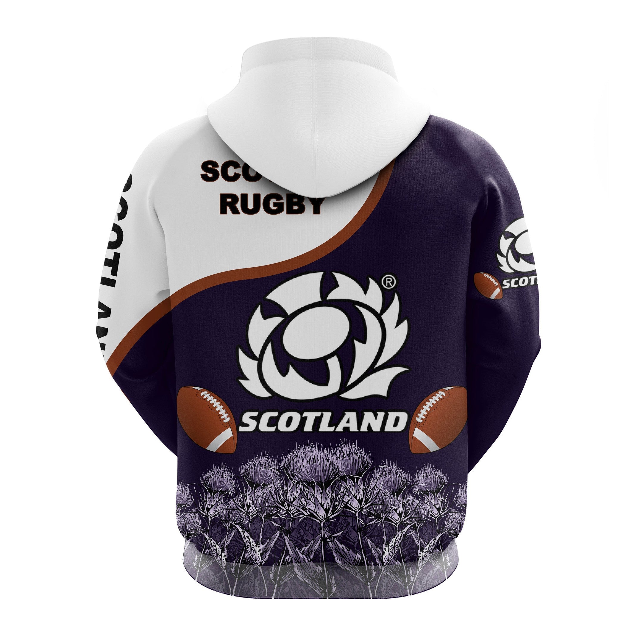 Scotland Rugby Union 3D Hoodie Thistle Flower Purple Original