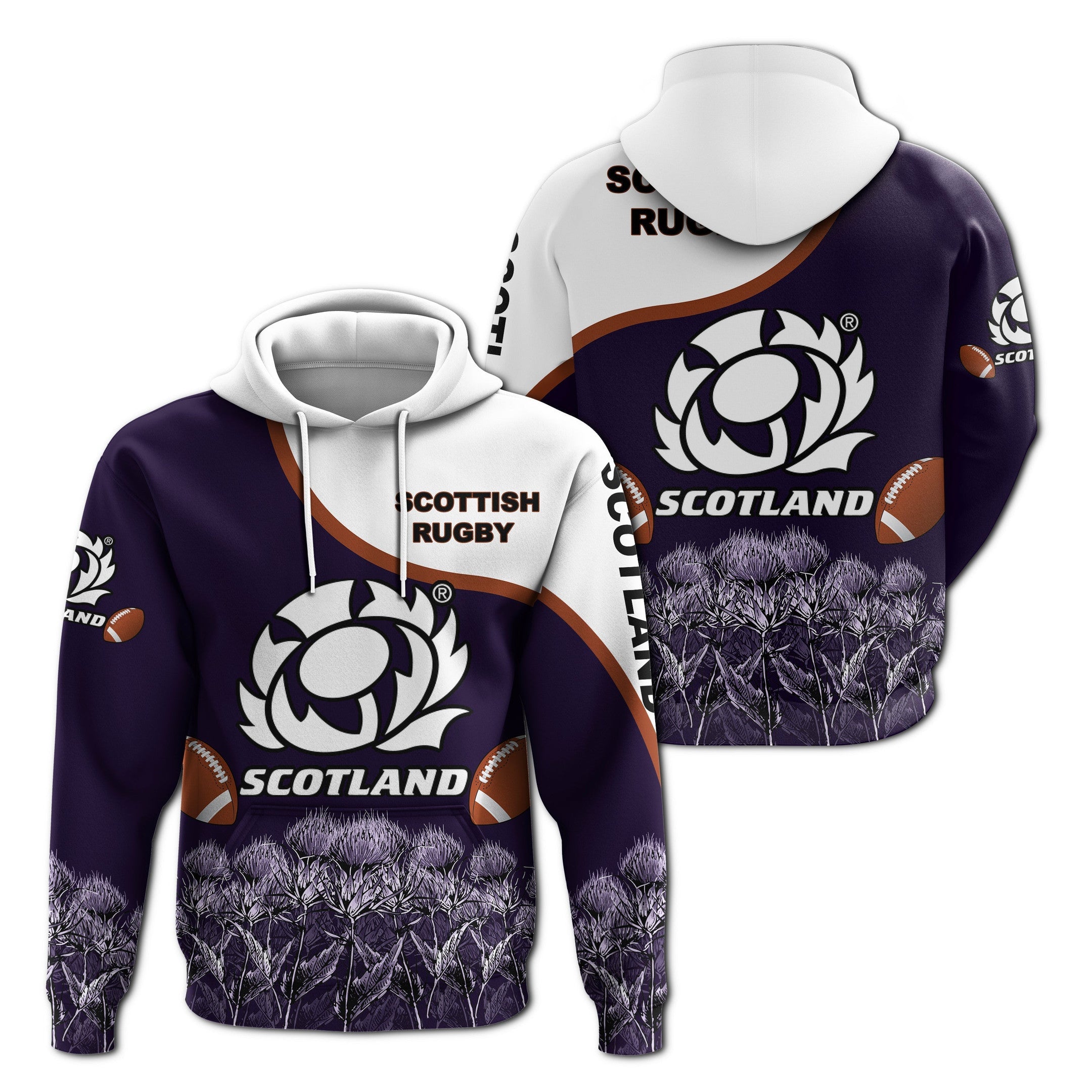 Scotland Rugby Union 3D  Hoodie Thistle Flower Purple Original