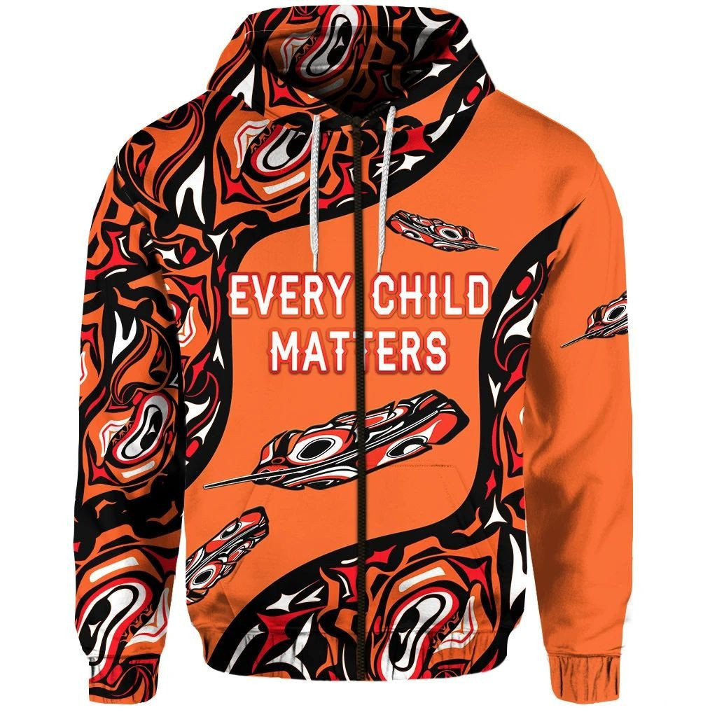 Orange Day Zip 3D Hoodie Every Child Matters Aboriginal Feather All Over Print