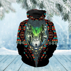 Native American Wolf Pack Moon Light All 3D 3D  Hoodie