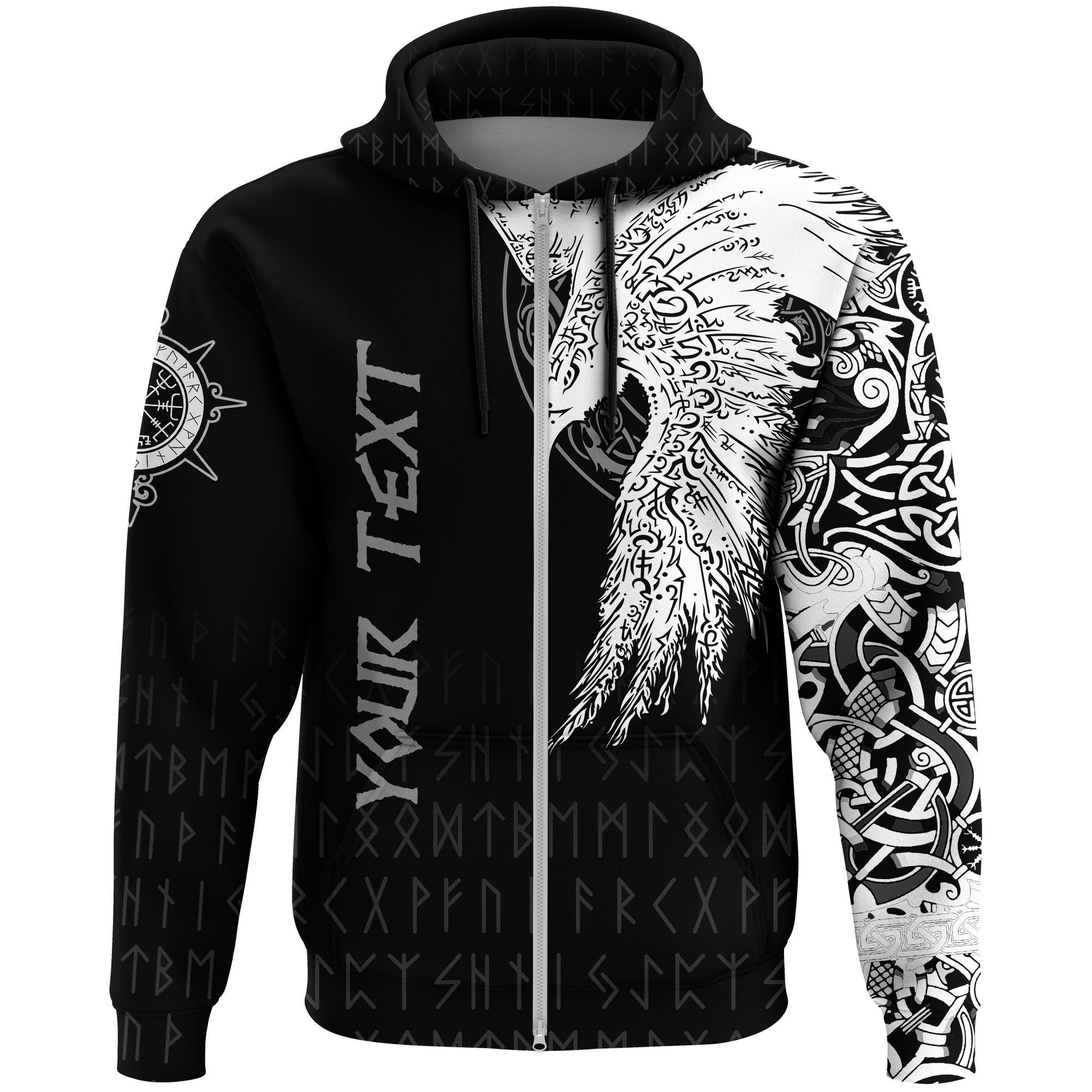 Customized Viking Zip 3D  Hoodie Mystical Raven Tattoo Special