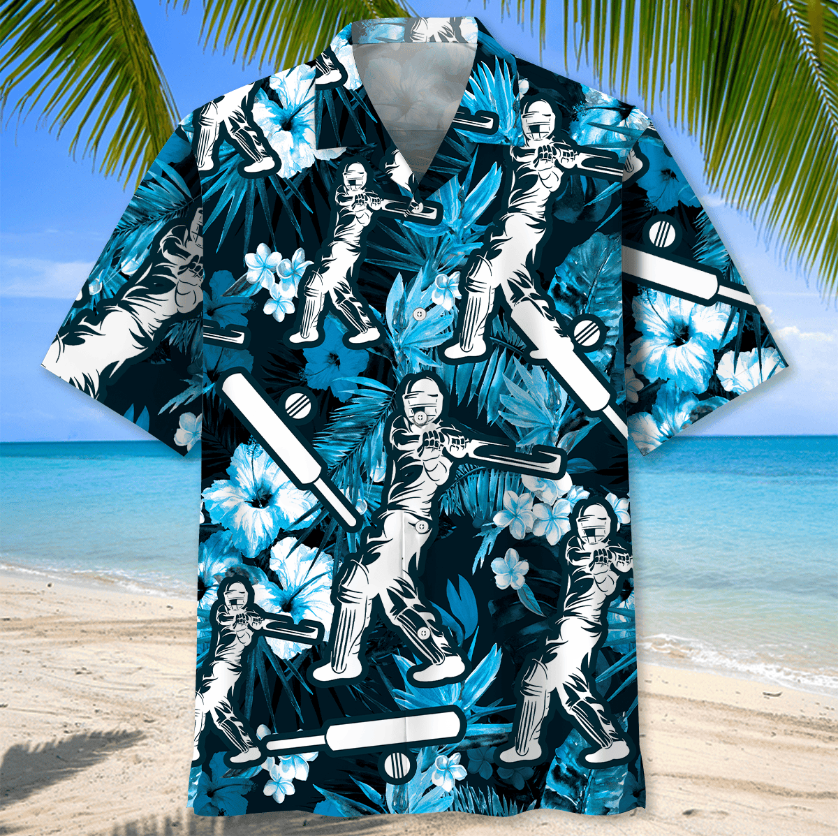 Cricket Hibiscus Blue Hawaiian Shirt