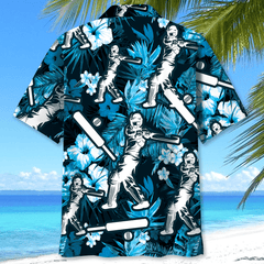 Cricket Hibiscus Blue Hawaiian Shirt