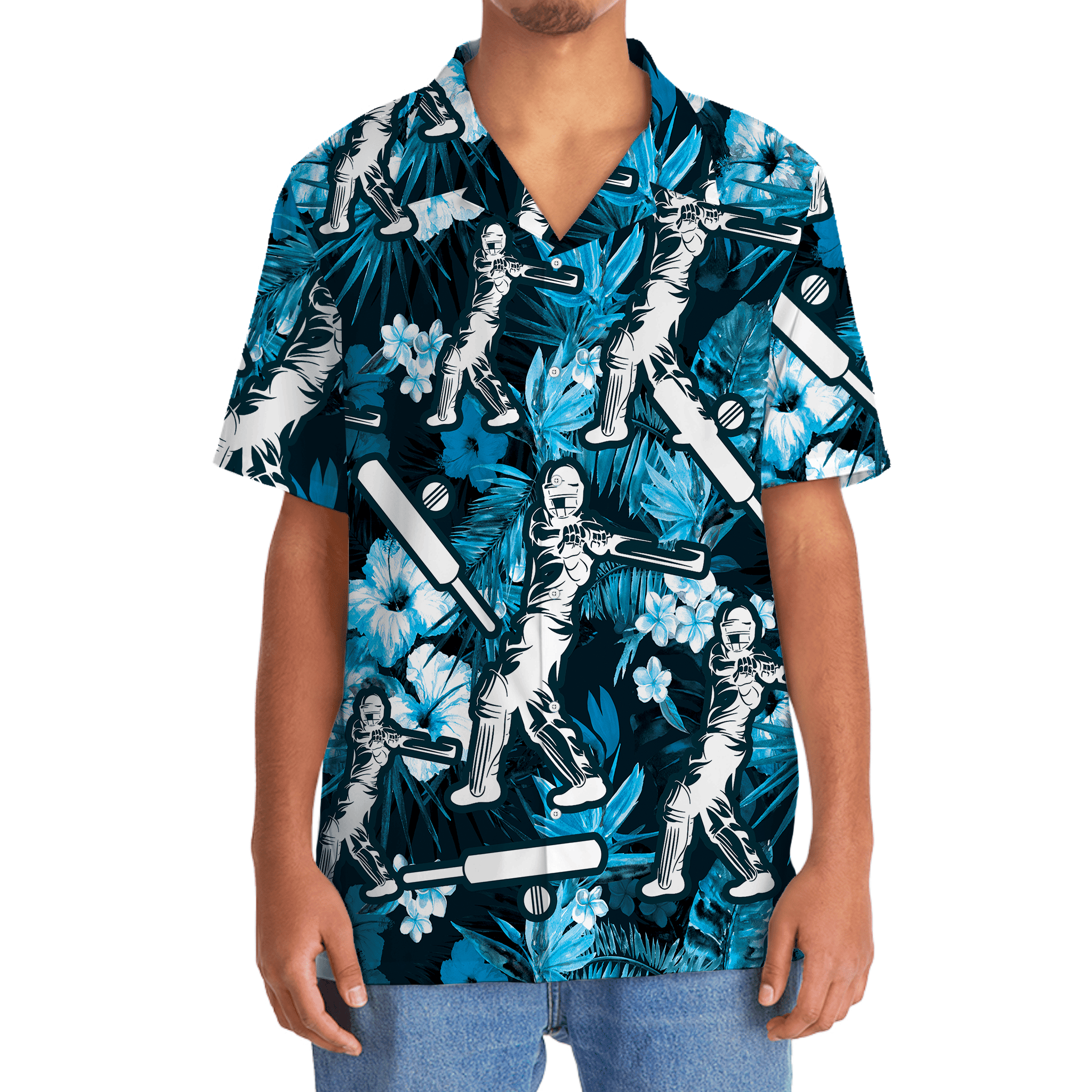 Cricket Hibiscus Blue Hawaiian Shirt