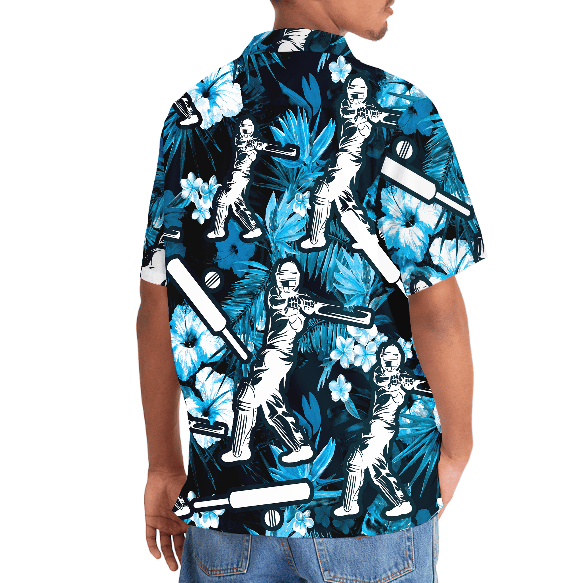 Cricket Hibiscus Blue Hawaiian Shirt