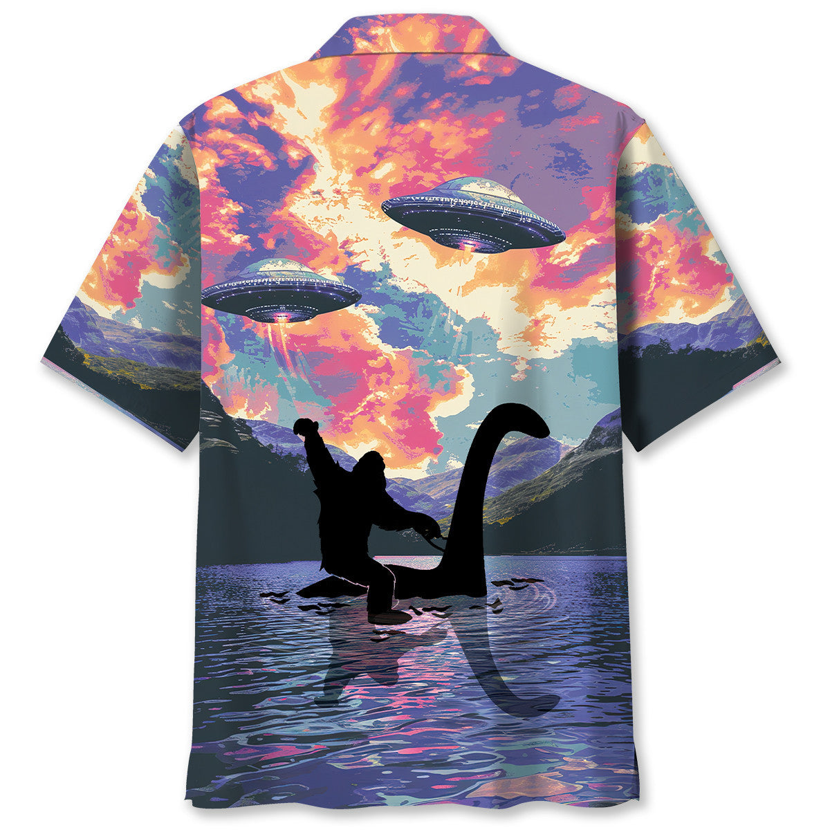 Bigfoot Riding Nessie Loch Ness Monster Hawaiian Shirt