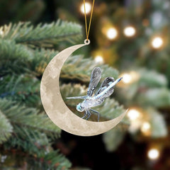 Dragonfly Sits On The Moon Hanging Flat Acrylic Ornament